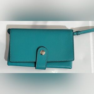 COACH Crossgrain Leather Phone Carrier Teal